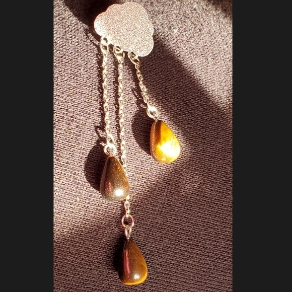 Natural Unenhanced South African Tiger's Eye Rain Cloud Chandler Earrings - Picture 7 of 7